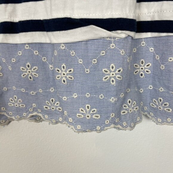 Sanctuary Blue White Striped Short Sleeve Top Eyelet Hem Lace Back Size Medium - Picture 2 of 6